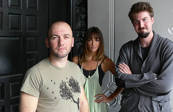 You're Next from left to right: Simon Barrett, Sharni Vinson and Adam Wingard.