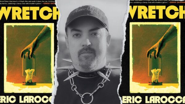 Eric LaRocca author portrait and Wretch book cover